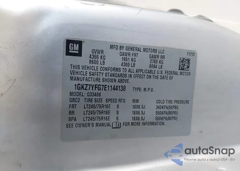 2014 GMC Savana 3500 Lt z USA, uszkodzony, nr VIN 1GKZ7YFG7E1144138